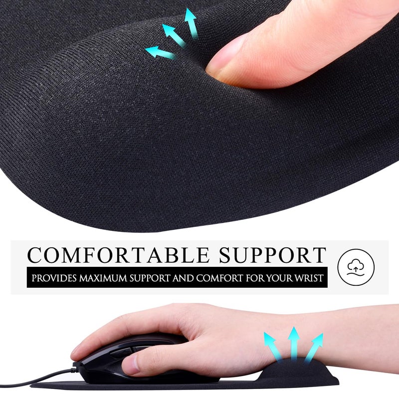 JIKIOU Mouse Pad, 2 Pack Ergonomic Mouse Pads with Comfortable Gel Wrist Rest Support and Smooth Cloth, Non-Slip PU Base for Easy Typing Pain Relief Durable and Easy to Clean Small Black - Image 4